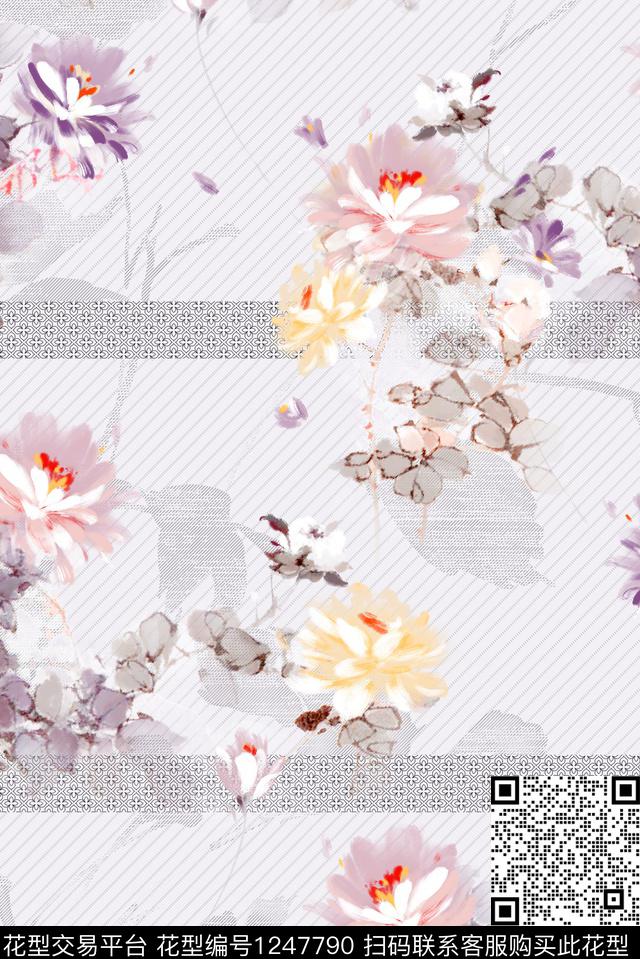 花卉数码华亿平台手绘花卉数码印花华亿平台下载（图片编号: 1247790） - 瓦栏（Walan）