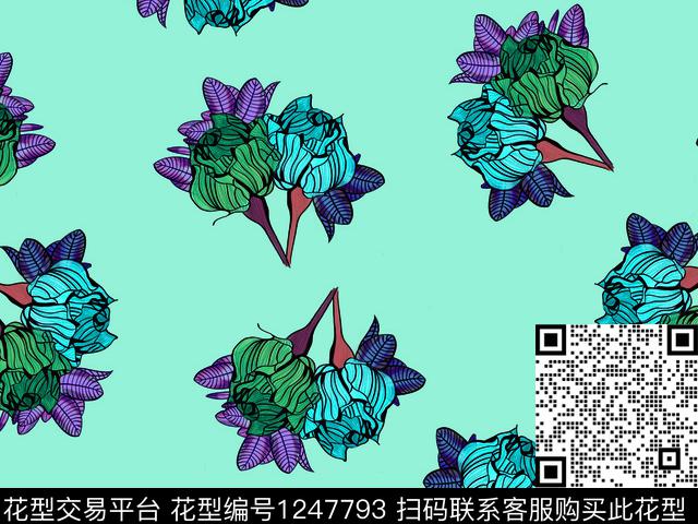 抽象花卉素描散点花卉数码印花华亿平台下载（图片编号: 1247793） - 瓦栏（Walan）