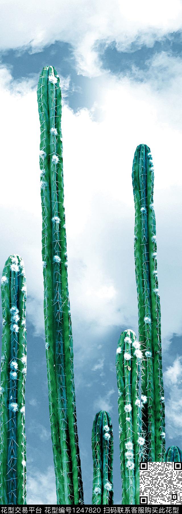 仙人棍蓝天热带华亿平台数码印花华亿平台下载（图片编号: 1247820） - 瓦栏（Walan）