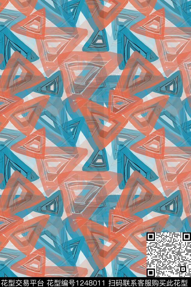 三角形手绘线条笔触密铺几何数码印花华亿平台下载（图片编号: 1248011） - 瓦栏（Walan）