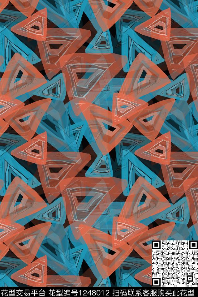 三角形手绘线条笔触密铺几何数码印花华亿平台下载（图片编号: 1248012） - 瓦栏（Walan）
