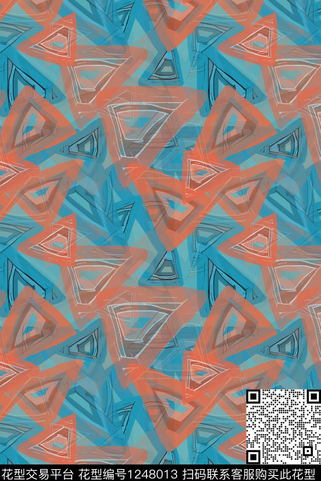 三角形手绘线条笔触密铺几何数码印花华亿平台下载（图片编号: 1248013） - 瓦栏（Walan）
