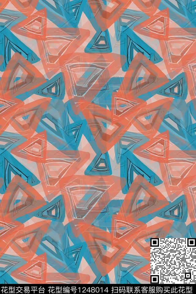 三角形手绘线条笔触密铺几何数码印花华亿平台下载（图片编号: 1248014） - 瓦栏（Walan）