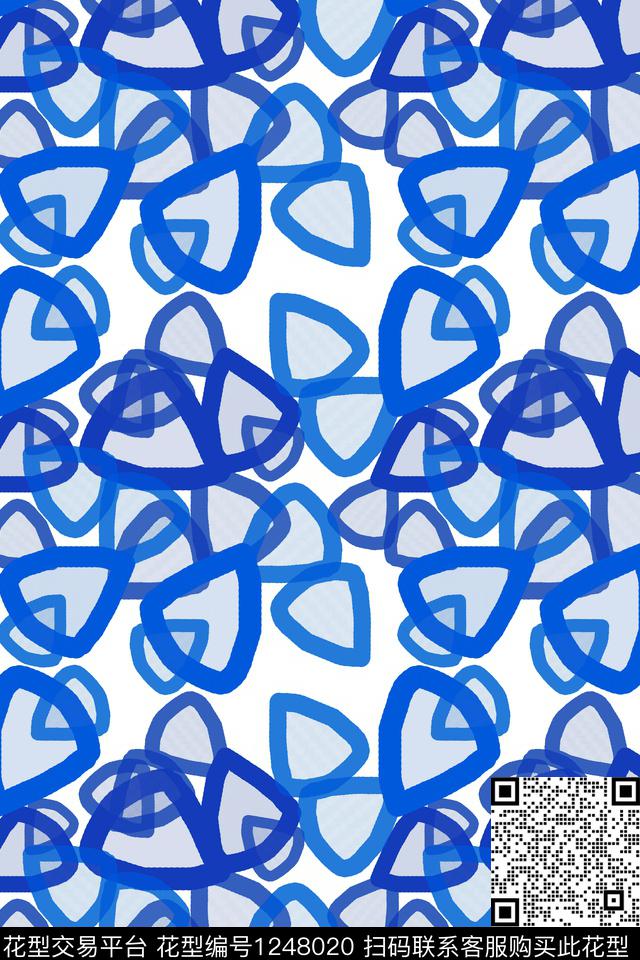 三角形手绘线条笔触男装休闲花卉数码印花华亿平台下载（图片编号: 1248020） - 瓦栏（Walan）