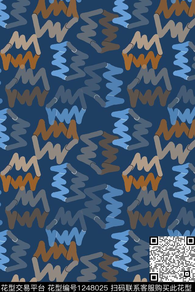 手绘线条笔触几何男装休闲花卉传统印花华亿平台下载（图片编号: 1248025） - 瓦栏（Walan）