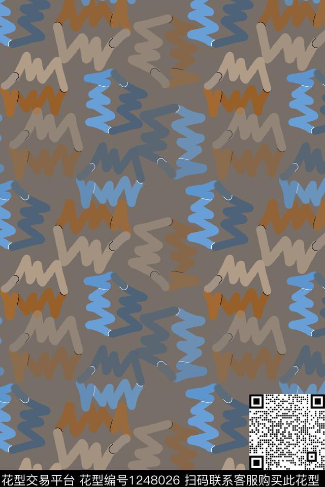 手绘线条笔触几何男装休闲花卉传统印花华亿平台下载（图片编号: 1248026） - 瓦栏（Walan）