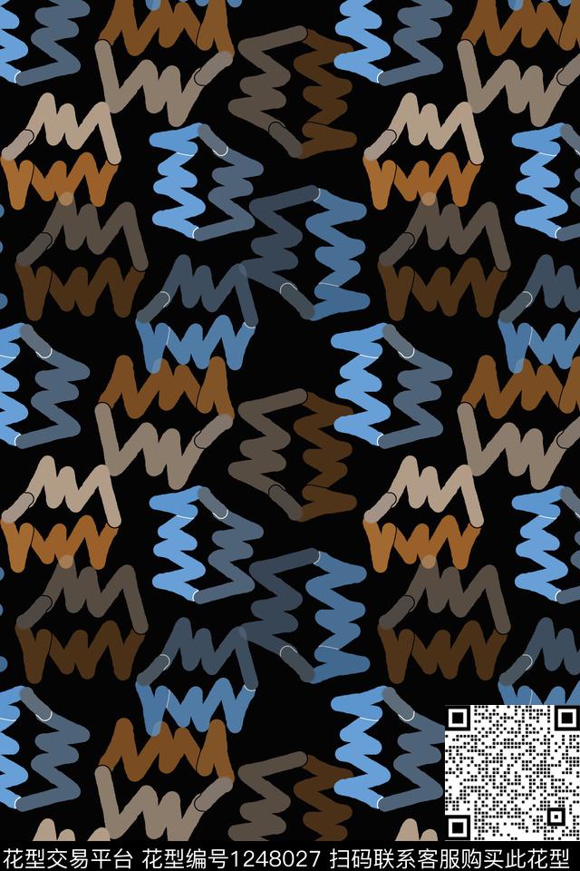 手绘线条笔触几何男装休闲花卉传统印花华亿平台下载（图片编号: 1248027） - 瓦栏（Walan）