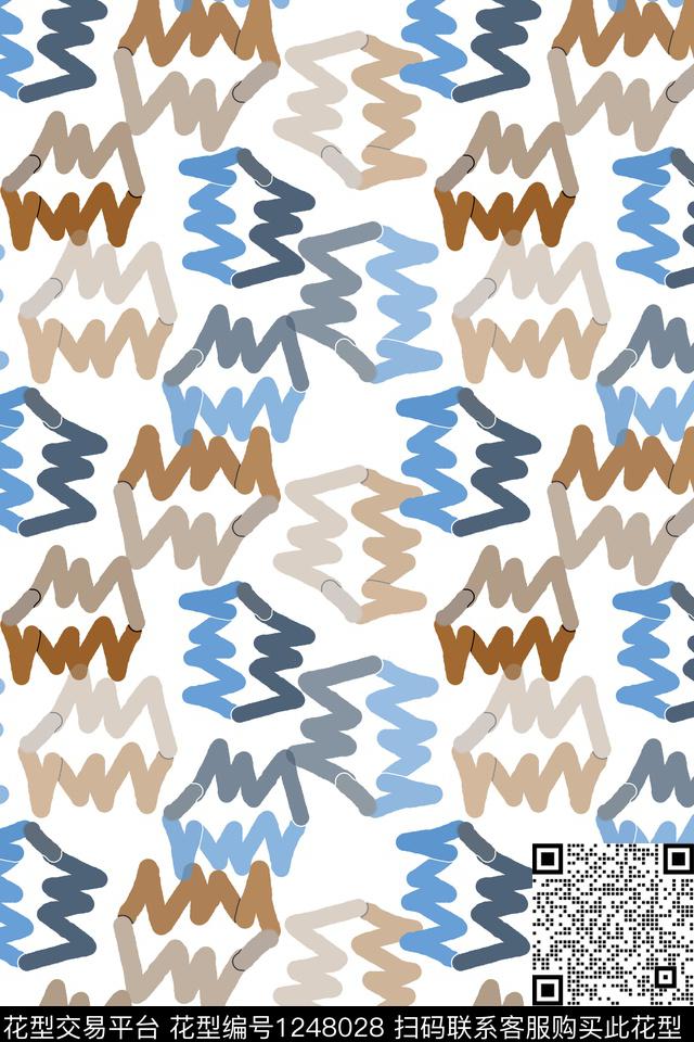 手绘线条笔触几何男装休闲花卉传统印花华亿平台下载（图片编号: 1248028） - 瓦栏（Walan）