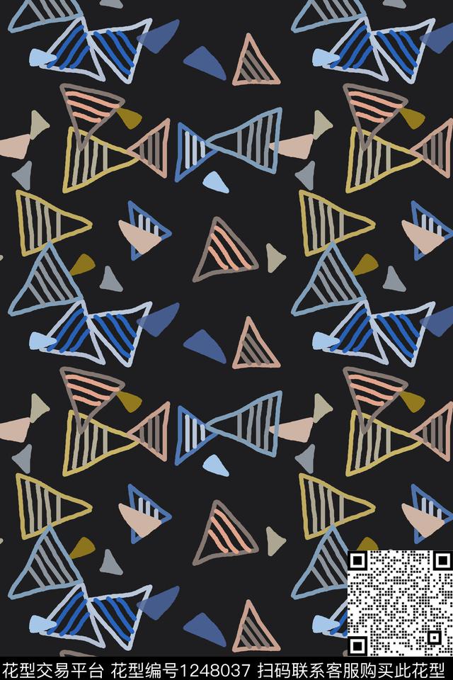 三角形几何手绘线条笔触传统印花华亿平台下载（图片编号: 1248037） - 瓦栏（Walan）