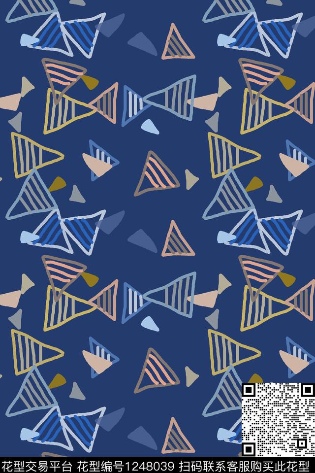 三角形几何手绘线条笔触传统印花华亿平台下载（图片编号: 1248039） - 瓦栏（Walan）