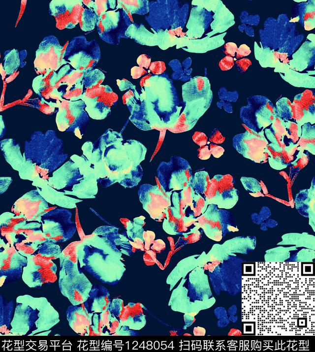 抽象水彩花卉数码华亿平台数码印花华亿平台下载（图片编号: 1248054） - 瓦栏（Walan）