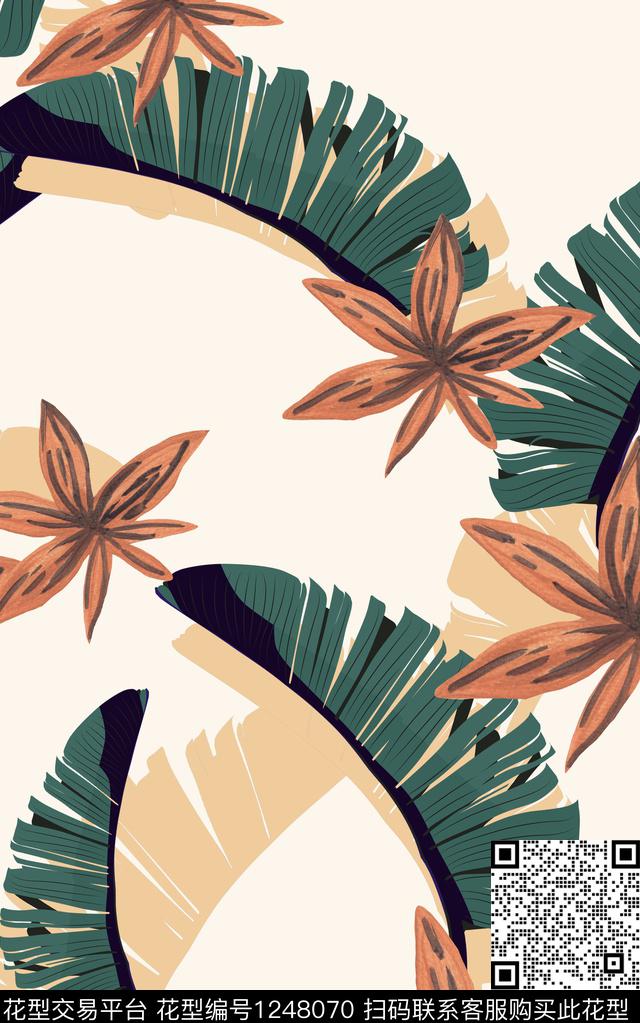 花卉水彩大牌风数码印花华亿平台下载（图片编号: 1248070） - 瓦栏（Walan）