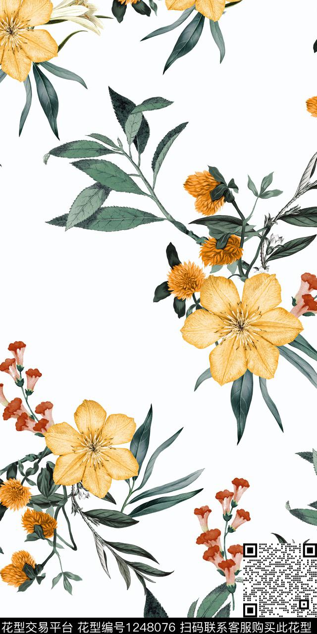 小碎花花卉水彩数码印花华亿平台下载（图片编号: 1248076） - 瓦栏（Walan）
