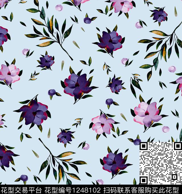 小碎花大牌风三角梅数码印花华亿平台下载（图片编号: 1248102） - 瓦栏（Walan）