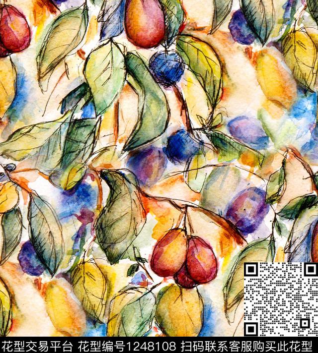 牡丹水彩花卉大枣数码印花华亿平台下载（图片编号: 1248108） - 瓦栏（Walan）
