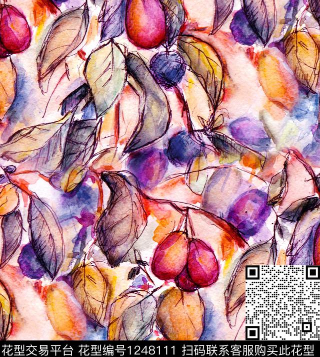牡丹水彩花卉大枣数码印花华亿平台下载（图片编号: 1248111） - 瓦栏（Walan）