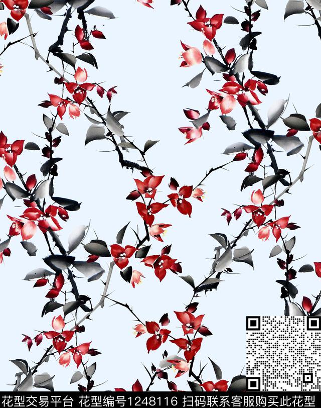 小碎花大牌风三角梅数码印花华亿平台下载（图片编号: 1248116） - 瓦栏（Walan）