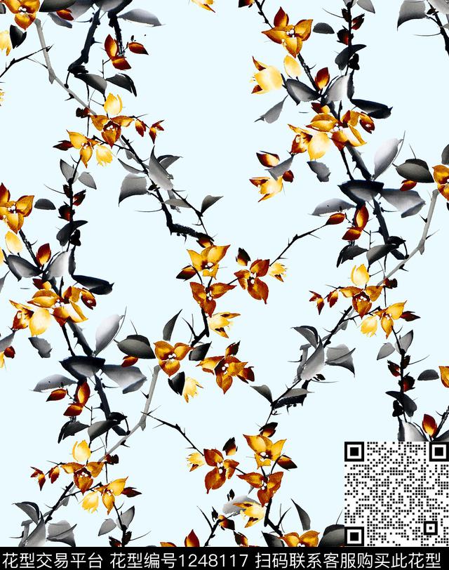 小碎花大牌风三角梅数码印花华亿平台下载（图片编号: 1248117） - 瓦栏（Walan）