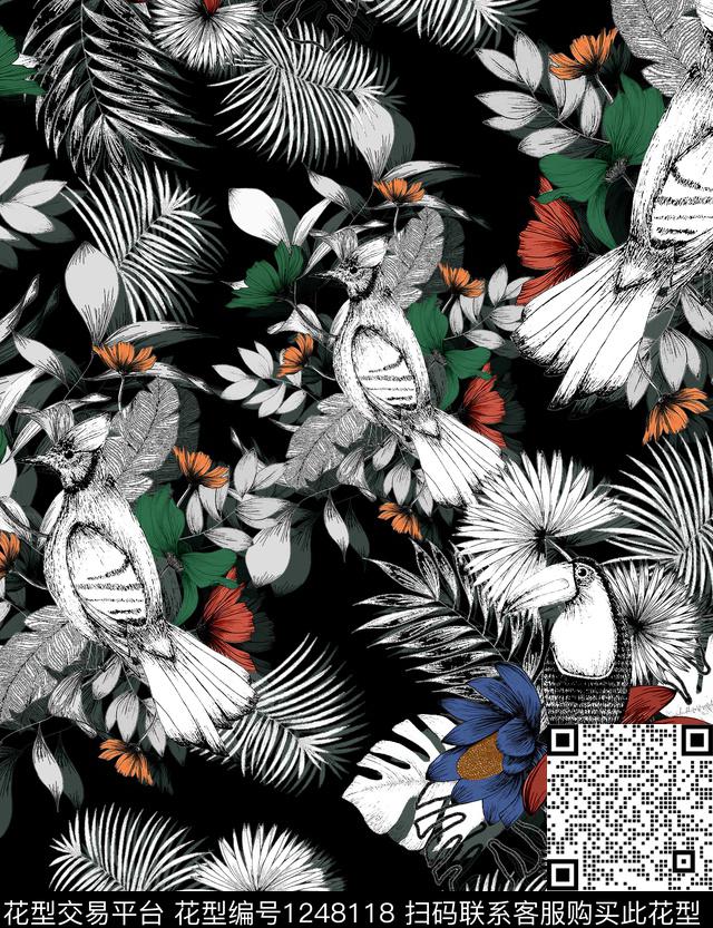 鹦鹉birdpalm数码印花华亿平台下载（图片编号: 1248118） - 瓦栏（Walan）