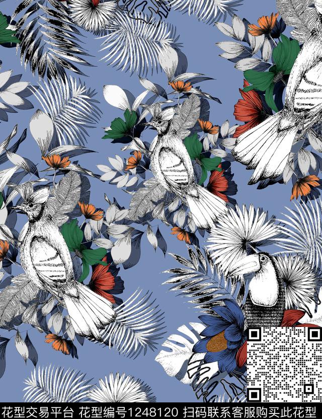 鹦鹉birdpalm数码印花华亿平台下载（图片编号: 1248120） - 瓦栏（Walan）