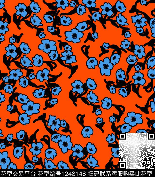 小碎花大牌风三角梅数码印花华亿平台下载（图片编号: 1248148） - 瓦栏（Walan）