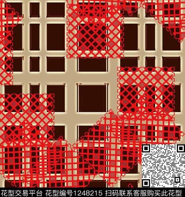 几何抽象格子数码印花华亿平台下载（图片编号: 1248215） - 瓦栏（Walan）