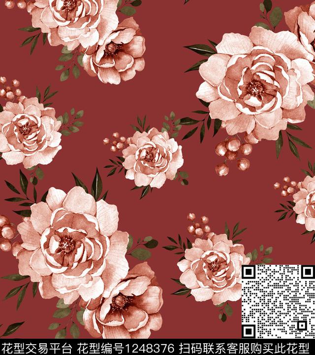 牡丹大牌风小碎花数码印花华亿平台下载（图片编号: 1248376） - 瓦栏（Walan）