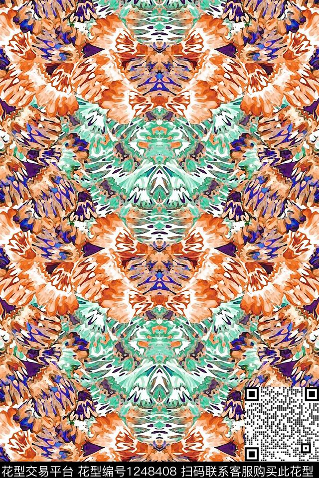 复古定位花羽毛数码印花华亿平台下载（图片编号: 1248408） - 瓦栏（Walan）