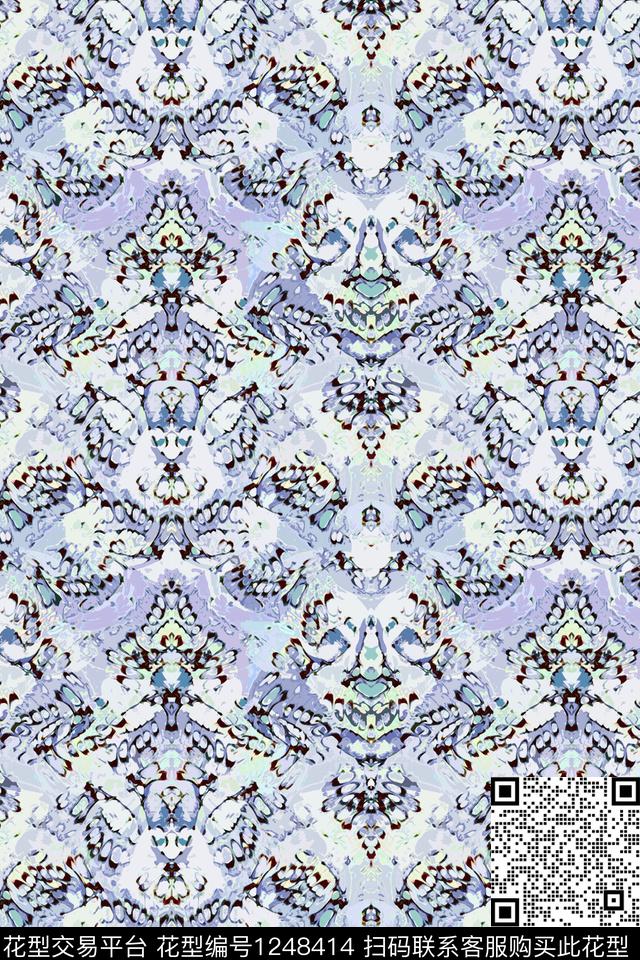 复古几何花卉数码印花华亿平台下载（图片编号: 1248414） - 瓦栏（Walan）