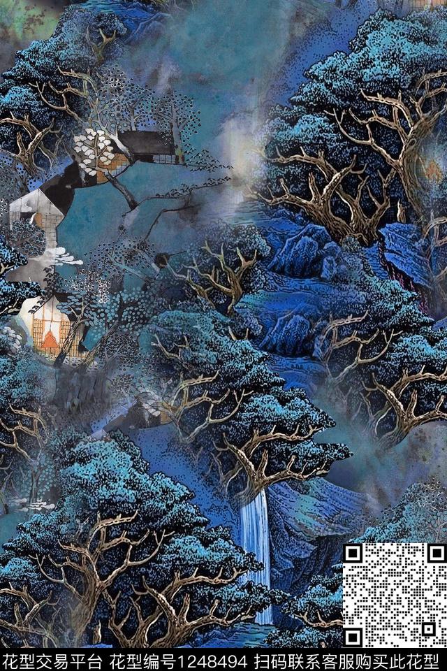 大牌风香云纱中国风数码印花华亿平台下载（图片编号: 1248494） - 瓦栏（Walan）