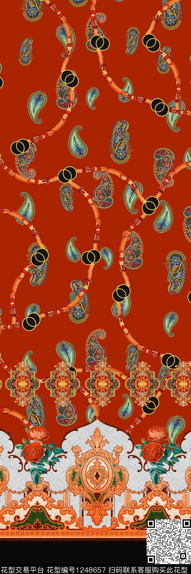 花卉佩斯利大牌风数码印花华亿平台下载（图片编号: 1248657） - 瓦栏（Walan）