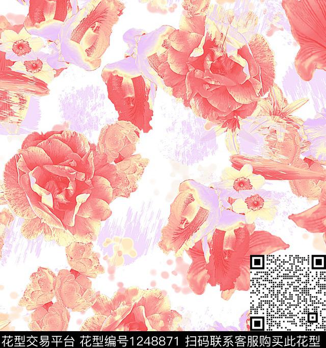 花卉抽象炫彩数码印花华亿平台下载（图片编号: 1248871） - 瓦栏（Walan）