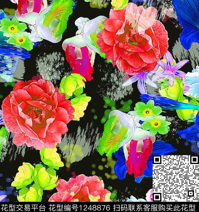 花卉抽象炫彩数码印花华亿平台下载（图片编号: 1248876） - 瓦栏（Walan）