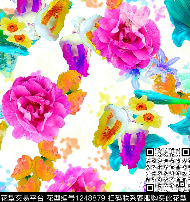 花卉炫彩数码印花华亿平台下载（图片编号: 1248879） - 瓦栏（Walan）