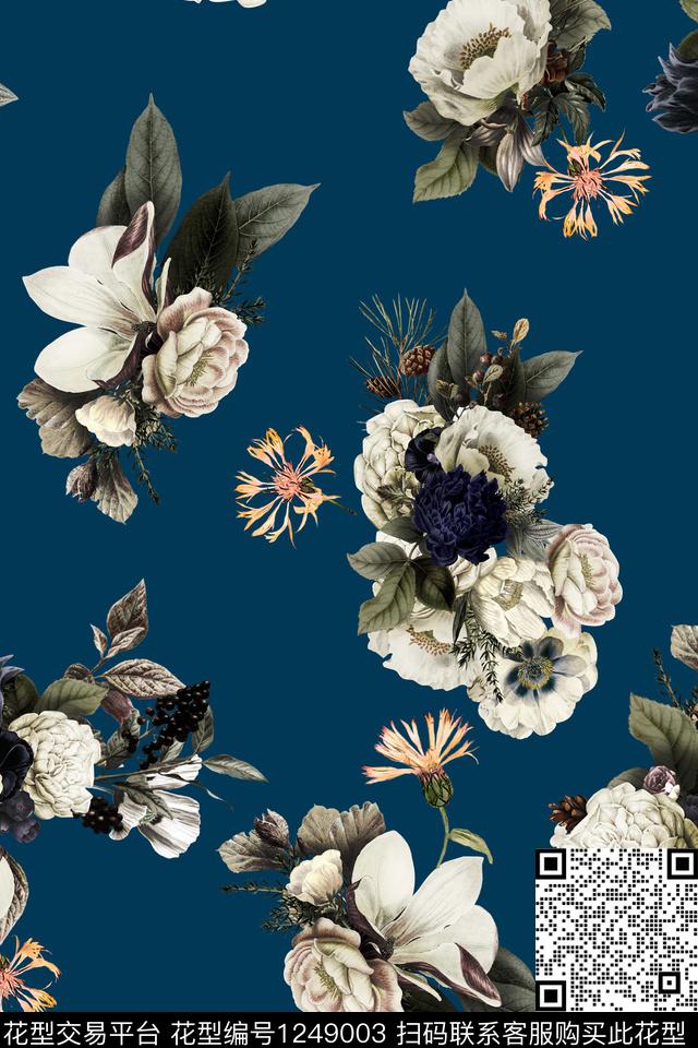 手绘花卉数码华亿平台1/2接数码印花华亿平台下载（图片编号: 1249003） - 瓦栏（Walan）
