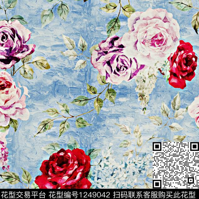 清爽花卉底纹数码印花华亿平台下载（图片编号: 1249042） - 瓦栏（Walan）