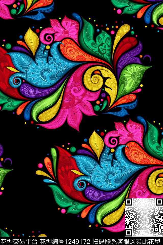 手绘民族风民族色彩数码印花华亿平台下载（图片编号: 1249172） - 瓦栏（Walan）