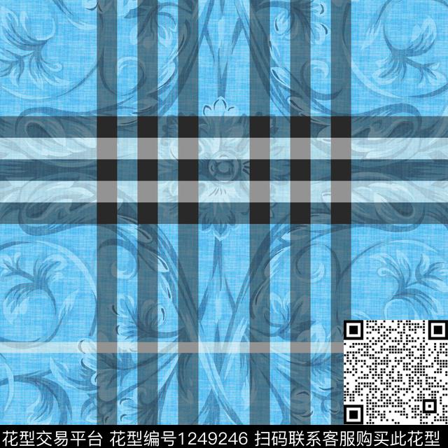 格子定位花男装数码印花华亿平台下载（图片编号: 1249246） - 瓦栏（Walan）