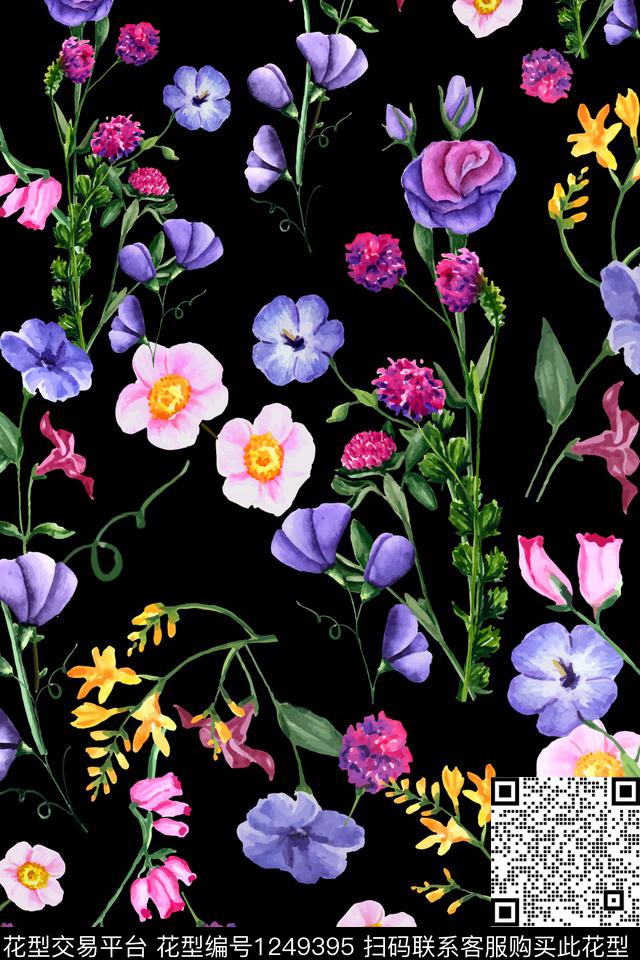 小碎花牵牛花满版散花数码印花华亿平台下载（图片编号: 1249395） - 瓦栏（Walan）