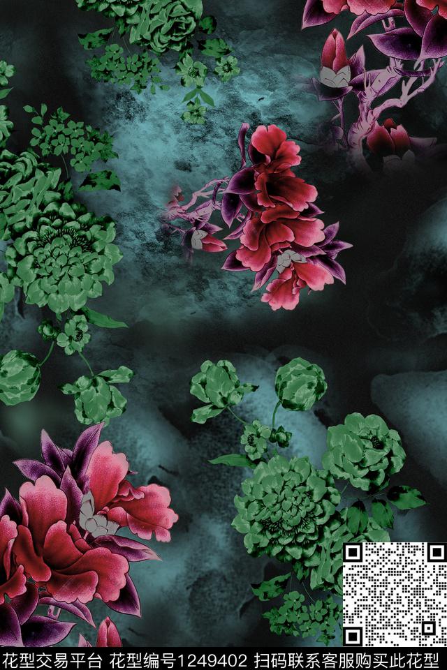 花卉女装中国风数码印花华亿平台下载（图片编号: 1249402） - 瓦栏（Walan）