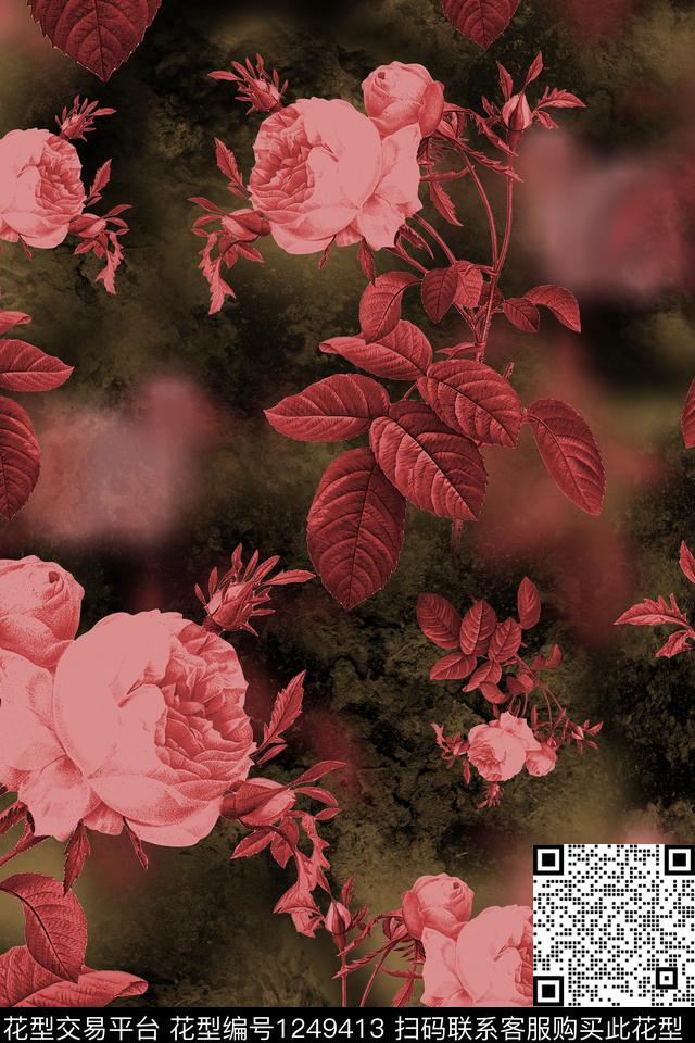 花卉女装中国风数码印花华亿平台下载（图片编号: 1249413） - 瓦栏（Walan）