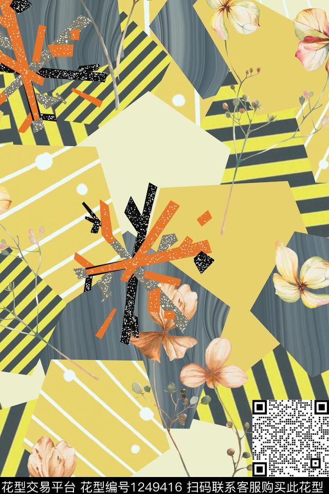花卉底纹几何数码印花华亿平台下载（图片编号: 1249416） - 瓦栏（Walan）