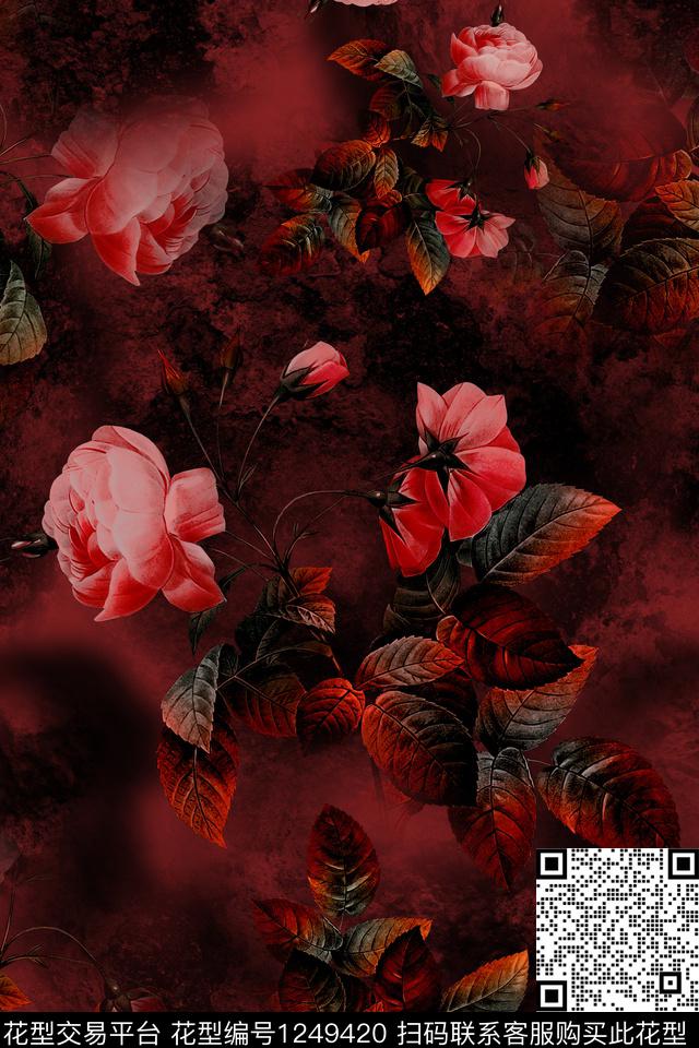 花卉女装中国风数码印花华亿平台下载（图片编号: 1249420） - 瓦栏（Walan）