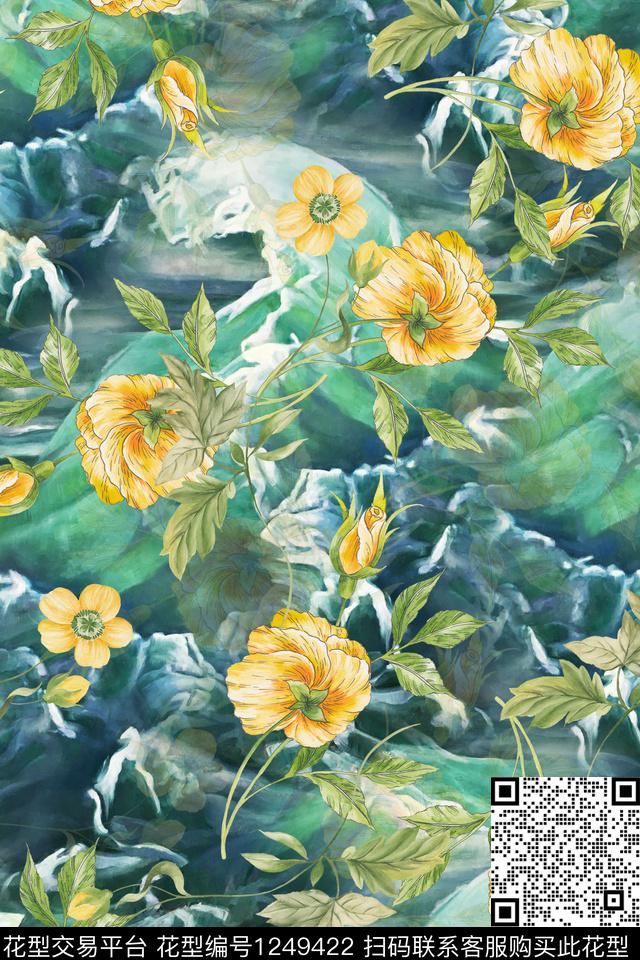 清爽花卉底纹数码印花华亿平台下载（图片编号: 1249422） - 瓦栏（Walan）