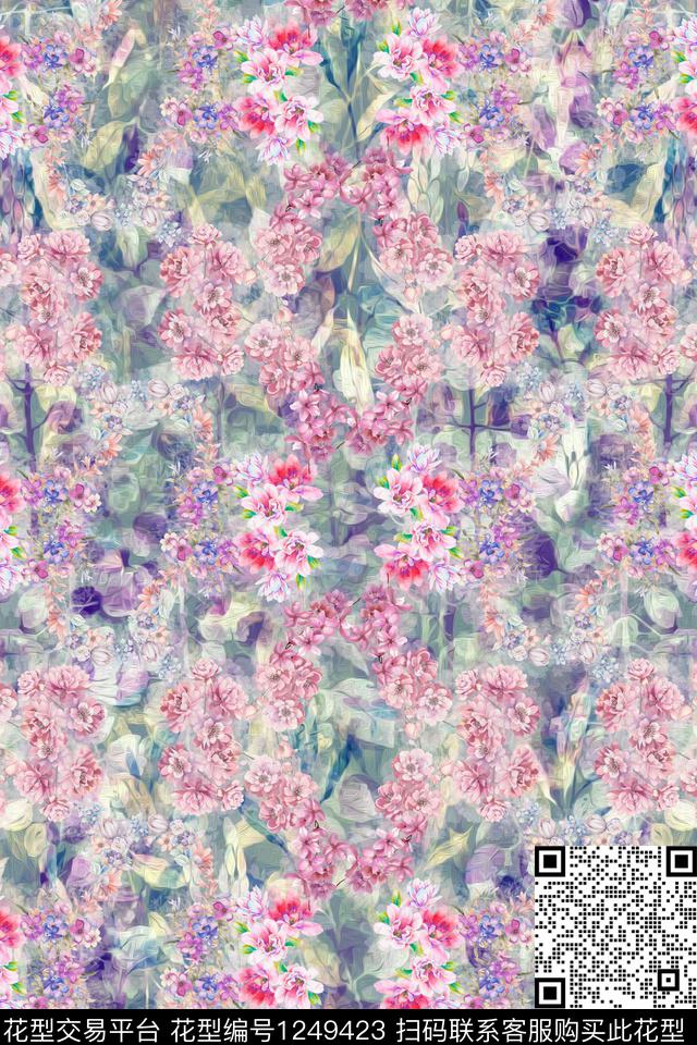 清爽花卉底纹数码印花华亿平台下载（图片编号: 1249423） - 瓦栏（Walan）