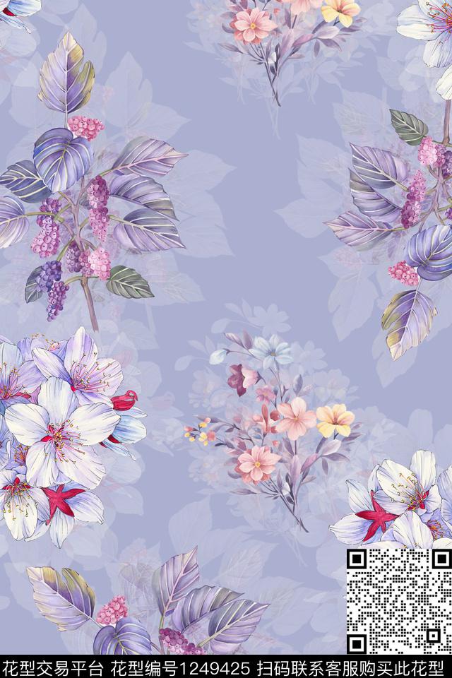 清爽花卉底纹数码印花华亿平台下载（图片编号: 1249425） - 瓦栏（Walan）