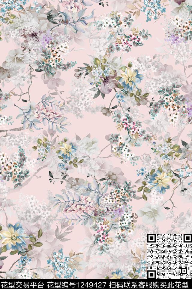 清爽花卉底纹数码印花华亿平台下载（图片编号: 1249427） - 瓦栏（Walan）