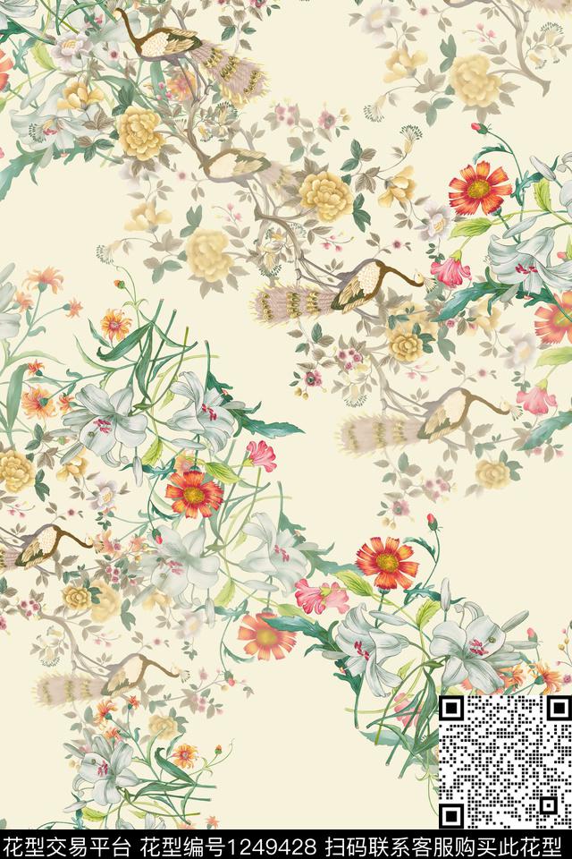 清爽花卉底纹数码印花华亿平台下载（图片编号: 1249428） - 瓦栏（Walan）