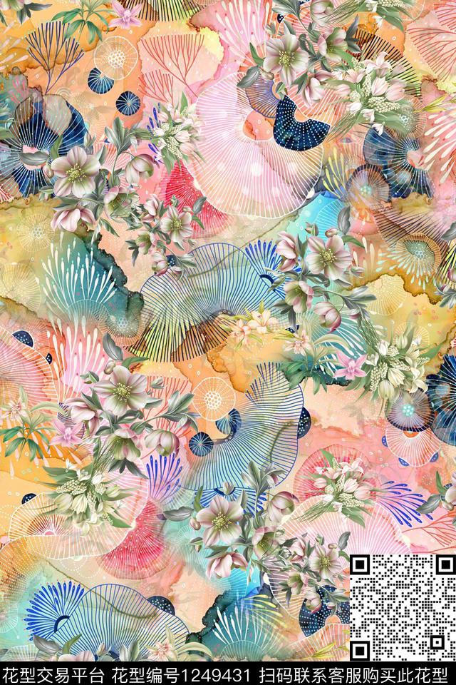 清爽花卉底纹数码印花华亿平台下载（图片编号: 1249431） - 瓦栏（Walan）