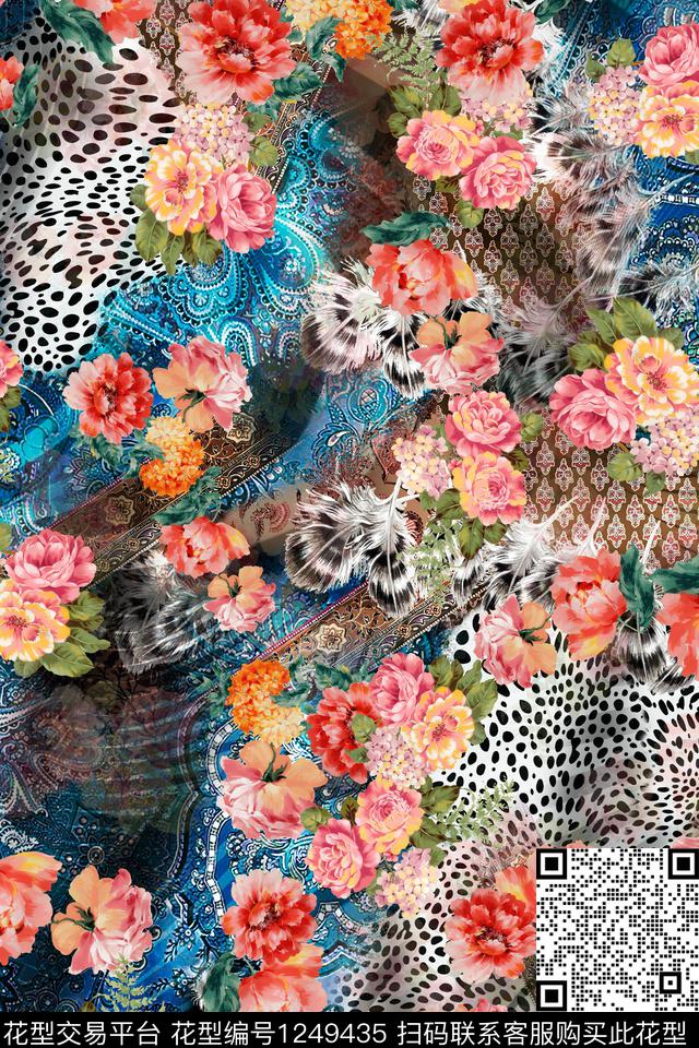 动物纹花卉底纹数码印花华亿平台下载（图片编号: 1249435） - 瓦栏（Walan）